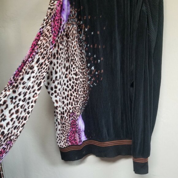 Vintage Virginie Paris Womens Long Sleeves Cowl Neck Top Animal Print Black Soft - Picture 4 of 7